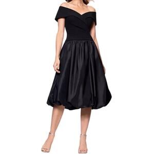 Xscape 7057X Mixed-Media Bubble-Hem Fit & Flare Dress black size 10